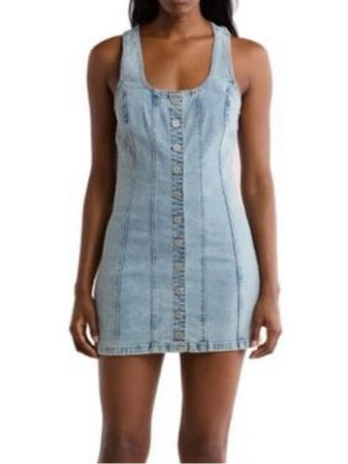 Blank Nyc Light Blue Denim Button-Down Mini Dress - Large